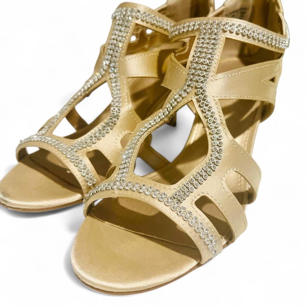 Champagne Colored Jeweled Sparkly Zip Up Heels Formal Pumps